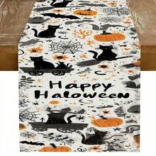 1 Piece Of Halloween Patterned Table Flag, Including Pumpkin And Black Cat, Made Of 72 Inch Knitted Polyester Fiber, Suitable For Holiday Gathering Tables, Home Kitchen Decoration, And Gifts.