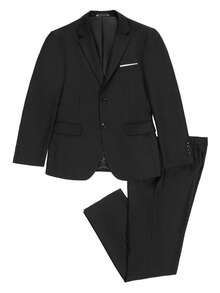 Men's 2 Piece Mode Regular Fit Men's Solid Color Long Sleeve Blazer & Suit Pants Suit Formal Wedding Suit For Men With Lapel Jacket Tailored Pants - 黑色 - 查看 4