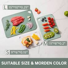 Plastic Cutting Board Set Of 3Cutting Boards For Kitchen , LargeSmall Chopping Boards NonSlip For Cooking Camping Dishwasher Safe, Reversible, With Grip Handle, 15"10"0.6" Green - 3個裝+灰色 - 查看 3
