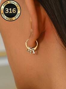 1 Pair Women's Stainless Steel Golden Hoop Earrings, Low Allergy, Anti-Fading, Comfortable & Versatile, Minimalist & Elegant, Suitable For Daily Wear Or Parties, Fashion Jewelry, A Thoughtful Gift For Women - Gold - View 4