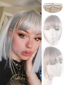 12 Inch High-Layered Straight Bangs Wig For Women BB Clip Style Invisible And Traceless Increase Hair Volume Modify Face Shape Straight Bangs Wig Synthetic Heat-Resistant Fiber Wig Suitable For Daily Holiday Party Wear