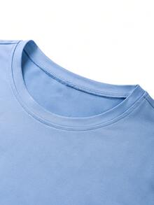 男士时尚百搭风景字母印花圆领短袖休闲T恤，夏季款 - 淺藍色 - 查看 5