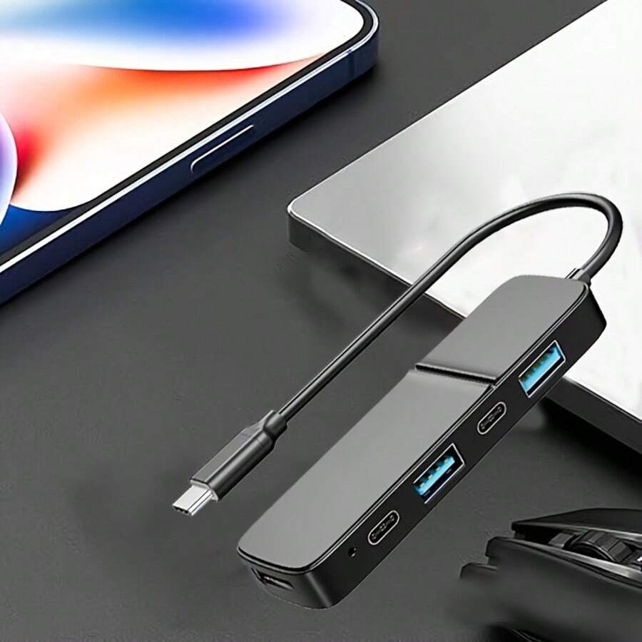 USB C 适配器、转换器、带充电和数据传输功能的扩展集线器、带 100W 充电功能的多端口 USB Type-C 集线器、2 个 USB A 端口、2 个 USB C 端口、USB C 转 HD 适配器，兼容 MacBook、Mini、笔记本电脑、USB 驱动器、电视、DVD 播放器、投影仪、显示器、闪存驱动器、硬盘驱动器、打印机和各种 USB 设备 [黑色]