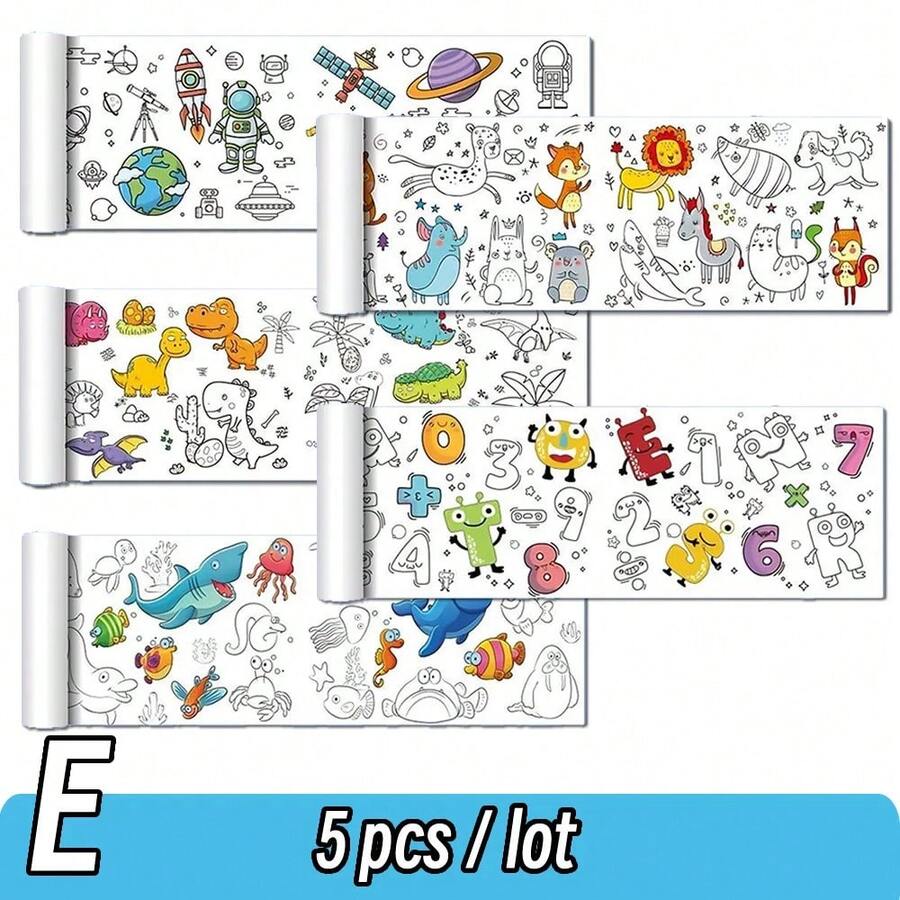 Rollo de dibujo de lienzo de animales de 90cm para niños, rollo de papel para colorear, relleno de Color, Graffiti, pintura cortada en papel, escuela educativa - Juego E de 5 piezas - Ver 1