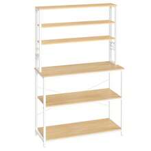 Kitchen Storage Rack, Coffee Bar, Baker's Rack, Total 6 Shelves And 6 Hooks, For Microwave, Steel Frame, Industrial, 40 X 100 X 167 Cm, Oak Colour And White - Kuning - View 7