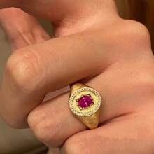 1 pièce Bague antique brossée avec strass œuf de pigeon exquis