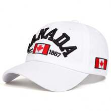 1顶男士加拿大建国1867年字母及国旗刺绣棒球帽，街头时尚休闲帽，适合春季、秋季、旅行、海滩度假。