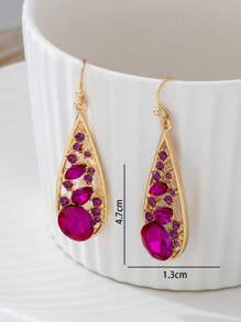 1 对奢华复古迷人紫红色水钻泪珠吊坠耳环，适合女士 - 玫紅色 - 查看 5