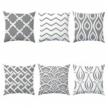 6 件装极简几何图案抱枕套，单面印花丝绒材质，尺寸 45*45/50*50/40*40 厘米，适用于现代简约沙发客厅装饰，亦可作为礼品或派对装饰。 - 6pc-灰色 - 查看 4