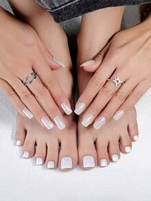 Bộ 48 móng tay giả phủ toàn bộ, đầu móng tay vuông dài vừa phải với móng chân vuông ngắn, bộ làm móng tay lấp lánh Aurora màu trắng kèm 1 dũa móng tay và 2 miếng đệm móng tay hai mặt, thích hợp cho bé gái và phụ nữ, tuyệt vời cho các ngày lễ như Ngày lễ tình nhân, Lễ Phục sinh, Ngày của mẹ, Giáng sinh - trắng - Xem 10