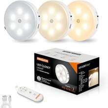 Set Of 3 USB Rechargeable LED Spotlight With Remote Controls, 3 Colours Dimmable, Magnetic, Wireless LED For Kitchen, Hallway, Stairs, Cupboard (CCT) - Multicolor - View 2