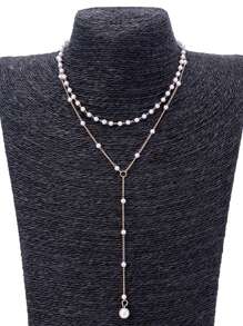 1-Piece Fashion Simple And Elegant Style Faux Pearl Y-Shaped Multi-Layer Necklace Set, Suitable For Ladies' Vacations, Parties, Dinners, Photography And Daily Matching