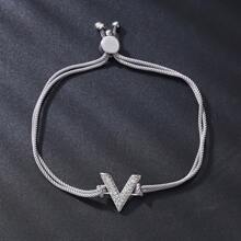 1 件优雅微镶嵌锆石铜 V 形字母编织绳手链，可调节尺寸，适合女性日常佩戴 - V型手繩 - 查看 12