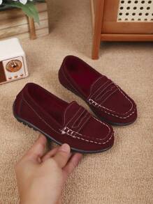 2025秋冬儿童男童女童复古软底乐福鞋，儿童英伦风帆布一脚蹬舒适平底鞋