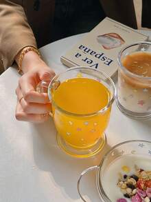 1 pieza Taza de vidrio con diseño de estrella colorida, diseño de caja de regalo exquisito y único, taza de gran capacidad para café, bebida, jugo, desayuno, leche, tazón para postre, tazón para helado, adecuado para cocina, habitación, comedor, vajilla, verano, océano, una taza de café, vidrio, taza, tazón, regalo de cumpleaños, regalo de Acción de Gracias y Halloween, regalo de regreso a la escuela