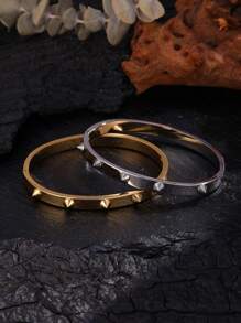 1 件时尚朋克嘻哈夸张铆钉不锈钢袖口手链，镶嵌人造锆石钻石，适合女性日常佩戴，礼物