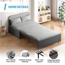 Twin/Queen Size 2 In 1 Convertible Sofa Bed, Linen Loveseat With 1 Foldable Mattress And 2 Cushions, Pull Out Sleeper Sofa,Couch Bed For Small Place, Apartment And Office And Living Room - 淺灰色 - 查看 8
