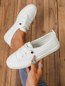 Women's 2025 Spring/Autumn Casual White Sneakers, Fashion Slip-On Flat Comfortable Sport Shoes - Beige - View 2
