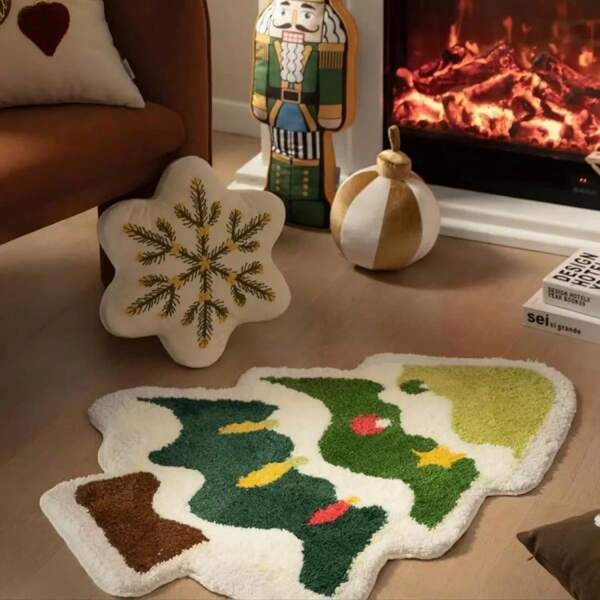1 pièce Tapis d'arbre de Noël, un tapis de sol multifonctionnel en fausse cachemire, doux, confortable, chaud, frais et ne rétrécit pas facilement. Il convient à la décoration de Noël à chaque porte, salle de bain et chevet