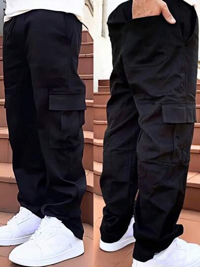 Calça Masculina Cargo com Bolsos Street Caqui Escuro Preta Cinza Cargo Sarja Unissex Final de Ano