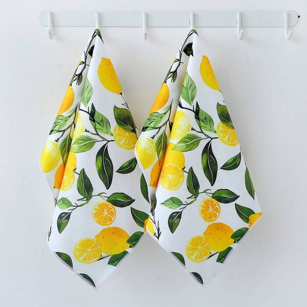1/2/4/6 piezas Toallas de cocina con limón - Super absorbentes y suaves 100% poliéster, toallas de platos y té con un diseño vibrante de limón, rectangulares para cocinar, hornear, regalos de inauguración de la casa. Toallas de mano decorativas modernas, lavables a máquina, decoración de cocina con limón