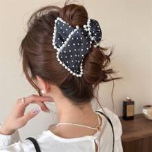 1 Peça/2 Peças Delicado Grampo de Cabelo Tipo Garra de Caranguejo com Pérola Falsa e Borboleta de Chiffon Francês, Acessório de Cabelo Elegante e Minimalista, Material Escolar, Faculdade, Acessórios de Cabelo com Pérola Falsa