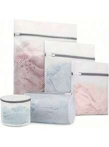 5pcs Woven Mesh Laundry Bags Set, Multipurpose Rectangular Zipper Closure, Durable Garment Care For Fine Fabrics & Sweaters, No Power Needed, Easy To Use & Reusable Travel Organizer