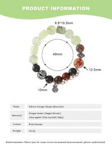VE 1pc High Quality S925 Silver Natural Amethyst Crystal Bracelet With Agate, Super Seven, Citrine, Attract Wealth & Career, Soothe Emotions, Protect Love, Suitable For Self, Bestie, Girlfriend, Friend, Mom. Jewelry Color Random