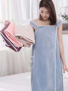 1pc Women Bath Towels(SIZE:80cm*135cm), Girls Wearable Fast Drying Bathing Beach Spa Bathrobes Wash Clothing, Shower Bath And Gym Towel,Super Soft Coral Fleece Bath Towel With Pockets,Women's Bath Towel Set, Wearable Bath Towel With Pocket, Super Soft Adjustable Bath Robe For Bathroom Beach Swimming Changing Clothes,School,Back To School,Travel,Travel Essentials,Home Essentials,Towel,Skin Care