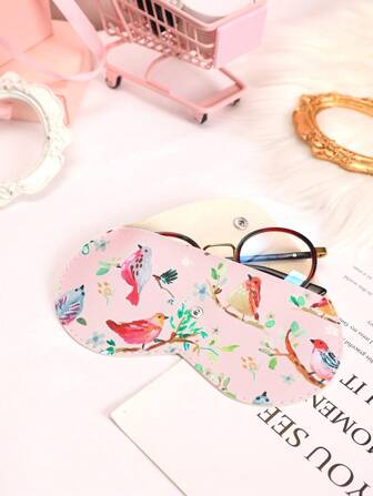 1 st. fågel- och blommönsterfärg hjärtformad glasögonväska, krosstålig trendig glasögonförvaringsväska med slitstark, ny och enkel design, bekväm och bärbar med vattentät och dammtät funktion lämplig för olika glasögontillbehör för kvinnor, mammor, alla