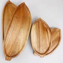 Leaf-Shaped Wooden Tray, Acacia Wood. Suitable For Decoration, Kitchen Placement, Multipurpose Use - Yellow - View 13