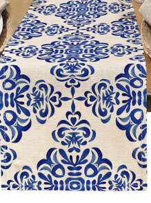 1 pieza Tapete de mesa con estampado floral retro azul, 4 piezas Individuales con estampado floral retro, adecuados para festivales, fiestas, cumpleaños, cenas, decoración de cocina y comedor, decoración del hogar y la habitación para todas las estaciones