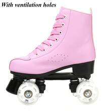 Gets Roller Skates, Men's Double Roller Skates, Women's Double Roller Skates Adjustable Roller Skates Perfect Indoor Outdoor Roller Skates,Pink Breathable Double Skate - Pink Flash Wheel - View 6