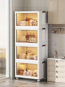 1pc Collapsible Plastic Storage Box Organizer, 1-5 Layers Stackable Storage Container With Lid And Casters, For Bedroom, Living Room, Kitchen, Study, Office, Foldable Storage Bin Decorations Decor Festival Decor Room Decor Home Decor Bed Room Decor Bedroom, Organizer, Home Storage, White T Shirt Women, Black Pants Women, Ladies Winter Clothes, Dress, - Multicolor - View 3