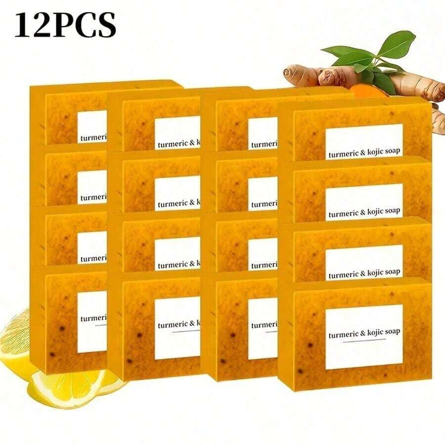 12pcs Turmeric Soap Set, Deep Cleansing And Moisturizing Body, Gentle And Non-Irritating, Suitable For Men And Women, Suitable For All Skin Types