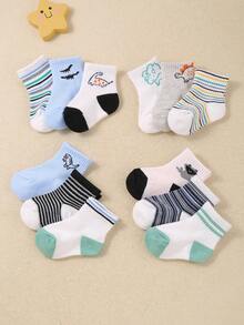 12 Pairs Of Baby Boys' Stretch Casual Mid-Calf Socks, Suitable For Baby Boys Aged 0-3. They Feature Dinosaur And Stripe Patterns, And Are Comfortable And Sweat-Absorbent.Baby Socks , Newborn Socks ,Toddler Socks - Multicolor - View 4