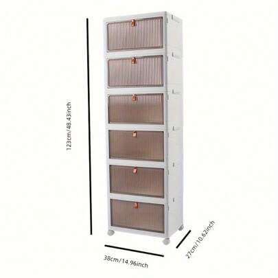 1/2/3/4/5/6 Tier 14.96 Inch Plastic Storage Bins, Stackable Storage Boxes With Wheels, Foldable Storage Containers With Lids, Essential For Kitchen, Bedroom, Closet, Living Room, Study, Office, Space Saving, Christmas