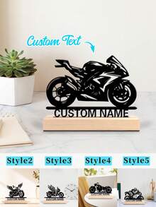 1 pieza Arte de metal con silueta de motocicleta personalizada y base de madera, decoración de sobremesa única, regalo personalizado perfecto para hombres - ideal para decoración del hogar, oficina, cafetería - ideal para San Valentín, Navidad, Año Nuevo, Acción de Gracias, multifuncional, duradero, ornamental, reutilizable, exquisito, elegante, de alta calidad, colorido, moderno, personalizado, único, impresión gráfica - Negro - Ver 1