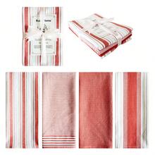 4pcs/Set Assorted Rectangular (17.72*25.59inch) Kitchen Towel Set, Soft Absorbent Dish Cloth, Cleaning Rags, Tea Towels, Ribbon Packaging, Suitable As Thanksgiving Gift, Farmhouse Kitchen Decor