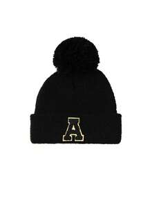 1pc Knit Hat With Pom Pom, Suitable For Baby Boys, Baby Girls, Children, Minimalist Style Winter Warm Hat, Suitable For Outdoor Activities And Daily Commute - Black - View 6