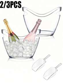 2/3 件装亚克力酒桶带冰勺套装，透明冰桶，户外野餐冰桶，香槟，啤酒便携式水果储物篮，适用于酒吧、厨房、晚宴，户外、露营、鸡尾酒吧配件，适合香槟或啤酒瓶 - 無色 - 查看 1