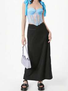 Women's Lace Up Corset Top Sleeveless Tie Strap Clubwear Bustier Crop Top - Blue - View 5