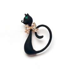 卡通绅士猫合金水钻胸针，时尚长尾猫翻领别针，包袋/服装配饰