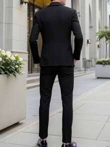 2 piezas Conjunto de traje delgado para hombre, chaqueta de blazer de color negro de doble botonadura y pantalones a juego, adecuado para trabajo, viajes, boda, fiesta, Día de San Valentín y otras ocasiones formales