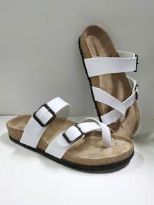 Spring To Summer 2025 New Crossed Toe Soft Cork Slippers Beach Sandals, Unisex - White - View 2