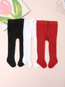 3 Pairs Girls' Plain Solid Pink Princess Style Tights, Suitable For Daily Matching - Multicolor - View 4