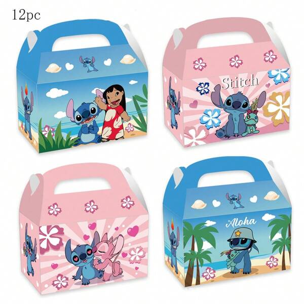 Disney 12 piezas Cajas de regalo de dulces con diseño de Stitch de Disney para fiestas de cumpleaños, cajas de embalaje para galletas y aperitivos con temática Disney para fiestas de Navidad, Halloween y otros eventos