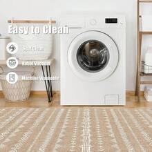 5x8 Washable Area Rug With Non-Slip Backing, Soft Low Pile Indoor Floor Carpet, Neutral Light Brown, Boho Moroccan Style Living Room, Bedroom, Dining Room - Coffee - 查看 7