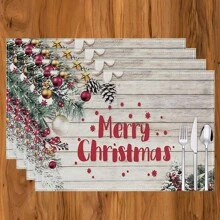 1 pieza/4 piezas/6 piezas Manteles individuales de lino con estampado de copos de nieve y árboles de Navidad, decoración navideña, adecuados para mesa de comedor, todo el año, manteles de mesa modernos y lavables, decoración del hogar, manteles individuales, posavasos, alfombrillas de cocina y comedor, decoraciones de fiesta interior y exterior, regalo ideal
