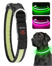 Light Up Dog Collar, USB Rechargeable LED Dog Collar Glow In The Dark, Adjustable Reflective Waterproof Dog Collar Light For Night Walking - Green - View 1